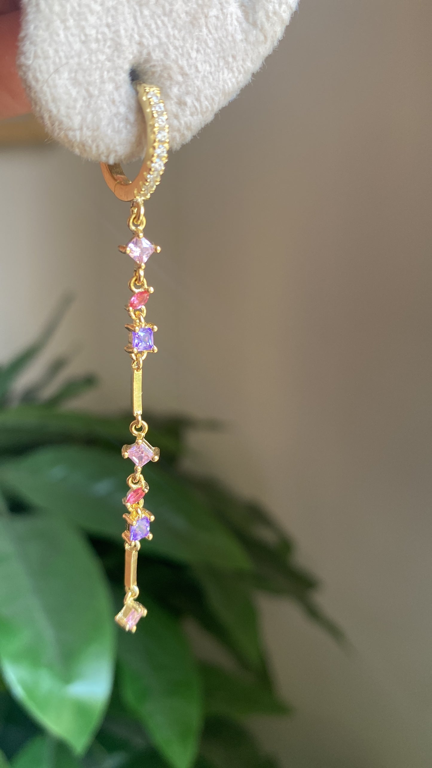 Exquisite multi-shaped colored zircon dangling hoop earrings